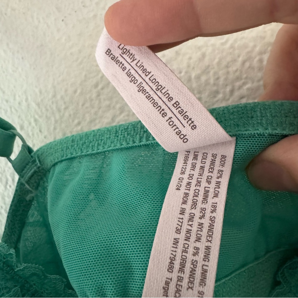 Auden Lightly Lined Longline Lace Bralette XL Teal Turquoise New Romantic Boho - Picture 6 of 10